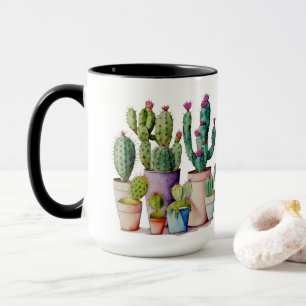 Mug Aquarelle classique cactus succulents dans les pot