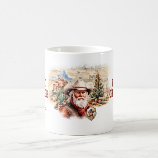 Mug Aquarelle classique Western Père Noël cowboy (Centre)