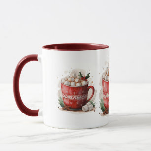 Mug Aquarelle Coco chaud avec Marshmallows Noël