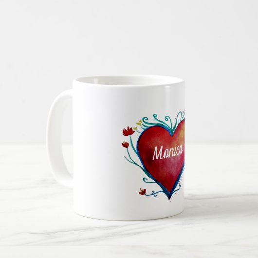 Mug Aquarelle Coeur Nom personnalisé (Devant gauche)