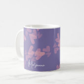 Mug Aquarelle Coeur timbres rose Nom du script pourpre (Devant gauche)