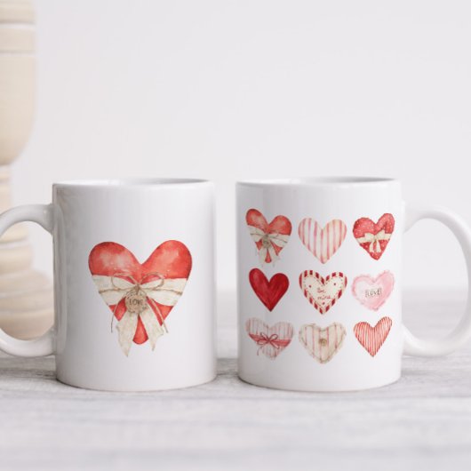 Mug Aquarelle Coeurs rouge et rose