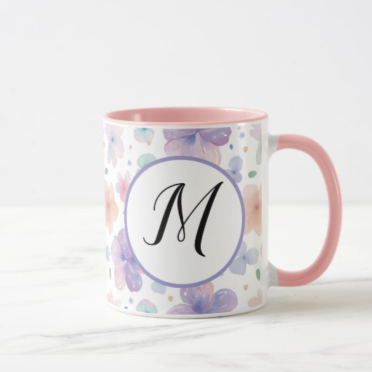Mug Aquarelle colorée Fleur de printemps Motif Monogra (Droite)