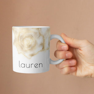 Mug Aquarelle Coquille Or Personnalisé Monogramme