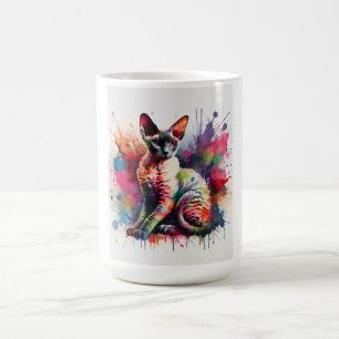 Mug Aquarelle Cornish Rex Chat Portrait coloré