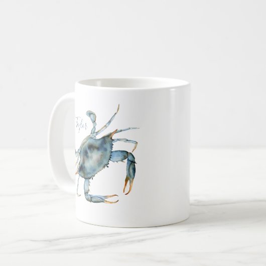 Mug Aquarelle côtière personnalisée Crabe bleu (Devant gauche)