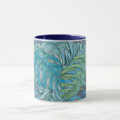 Mug Aquarelle couleur bleu vert tropical feuille (Centre)