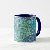 Mug Aquarelle couleur bleu vert tropical feuille (Devant droit)