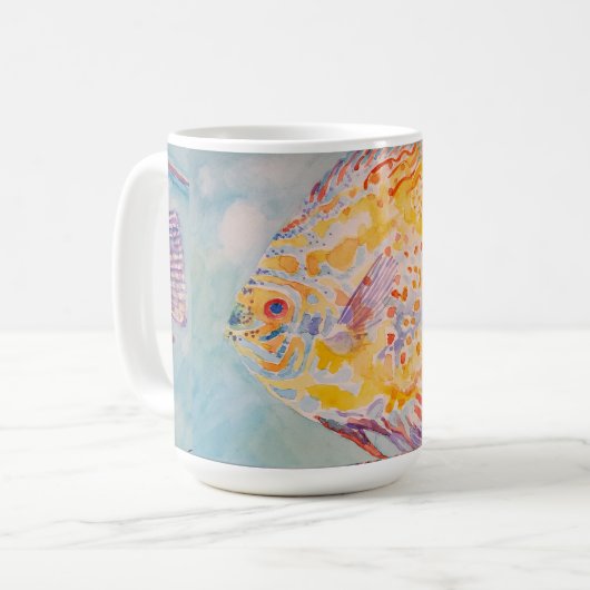Mug Aquarelle couleur Motif de mer de poisson (Devant gauche)
