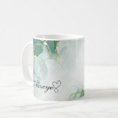 Mug Aquarelle couleur or vert émeraude personnalisée (Devant gauche)