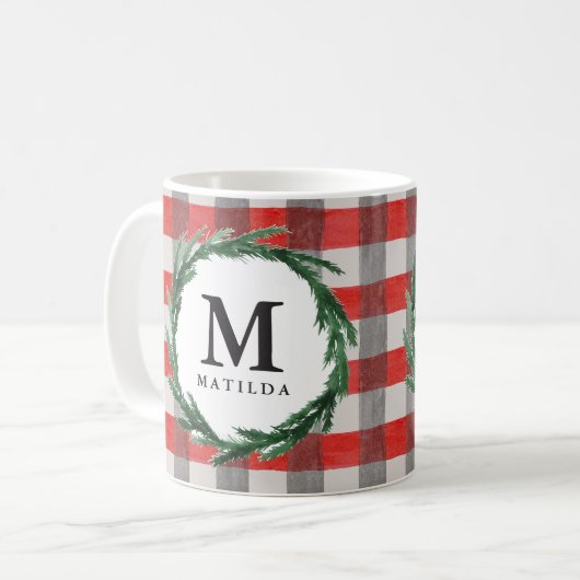 Mug Aquarelle couronne et chèque de noël initial (Devant gauche)