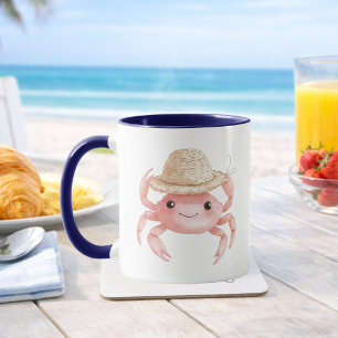 Mug Aquarelle Crabe Rose Maison de Plage Côtière Café