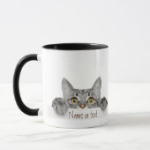 Mug Aquarelle Cuire Gris Tabby Chat Pet Personnalisé (Gauche)