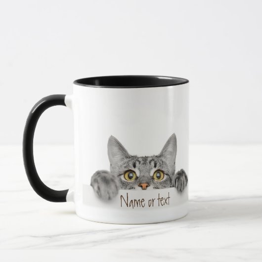 Mug Aquarelle Cuire Gris Tabby Chat Pet Personnalisé (Gauche)