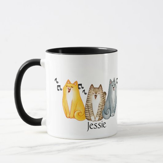 Mug Aquarelle Cute Chanter Meowing Chats Nom personnal (Gauche)
