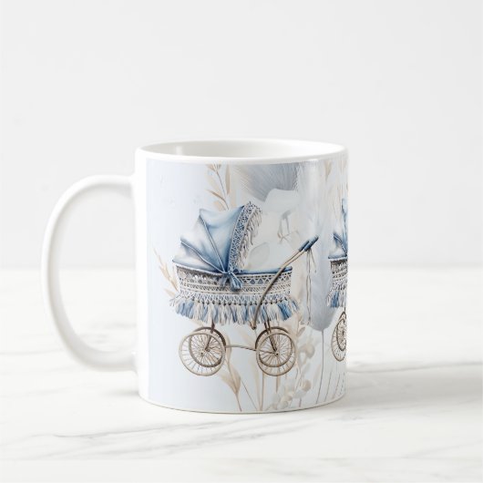 Mug Aquarelle Cute Classic Poussette Bleu Floral (Gauche)