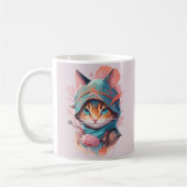 Mug Aquarelle Cute Hoded Ninja Chat (Gauche)
