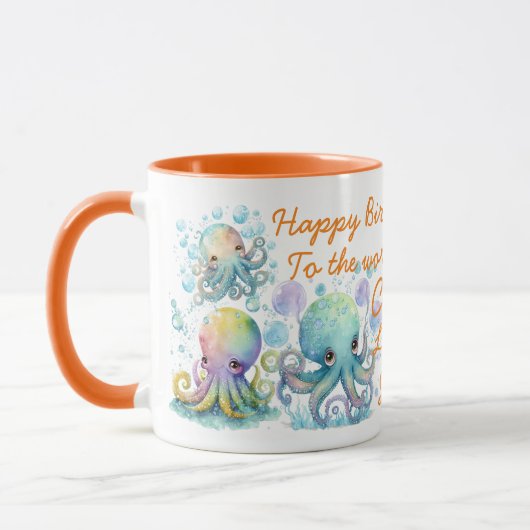 Mug Aquarelle Cute Octopus Deux Tons Orange (Gauche)