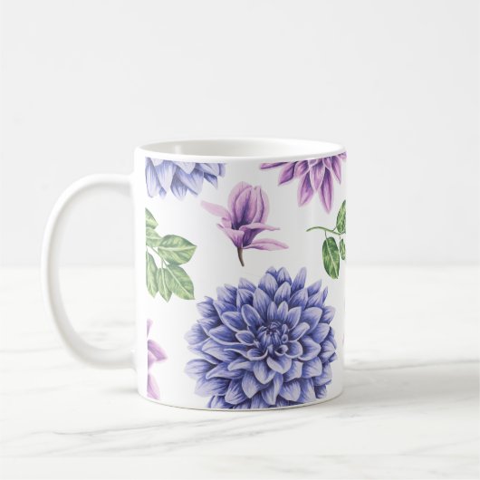 Mug Aquarelle Dahlias bleu pourpre (Gauche)
