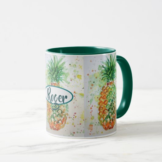 Mug Aquarelle d'ananas Vert citron vert (Devant droit)