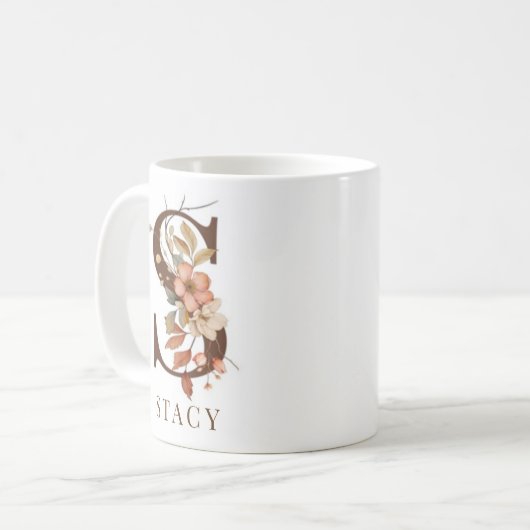 Mug Aquarelle d'automne Monogramme floral initial S (Devant gauche)