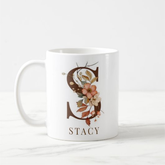 Mug Aquarelle d'automne Monogramme floral initial S (Gauche)