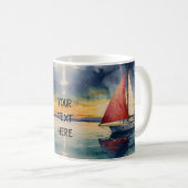 Mug Aquarelle de bateau sur la peinture de mer goutte (Devant droit)
