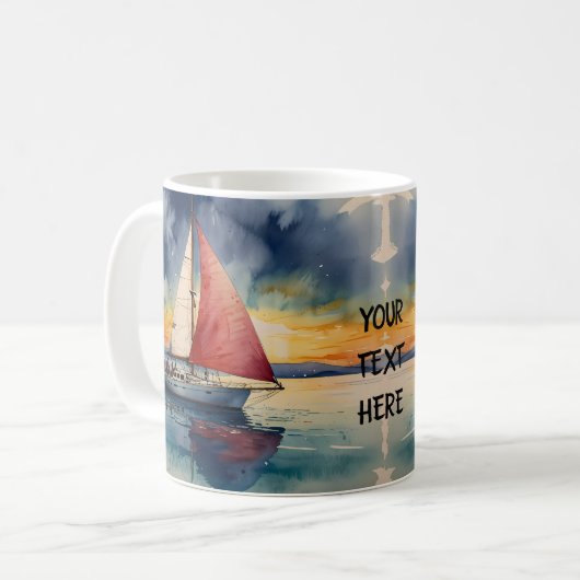 Mug Aquarelle de bateau sur la peinture de mer goutte (Devant gauche)