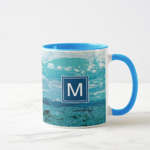 Mug Aquarelle de bleu de saphir du monogramme  