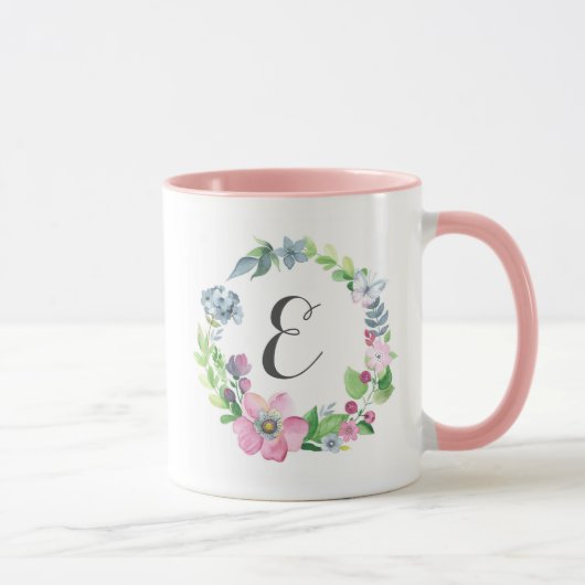 Mug Aquarelle de Boho florale et monogramme du (Droite)