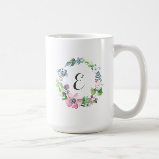 Mug Aquarelle de Boho florale et monogramme du (Droite)
