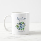 Mug Aquarelle de Bridesmaid Floral Dusty Mariage bleu (Gauche)