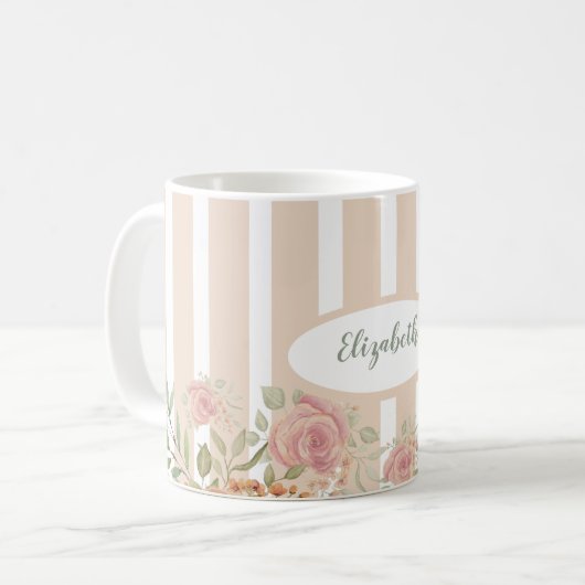 Mug Aquarelle de brousse Rose floue monogrammée (Devant gauche)