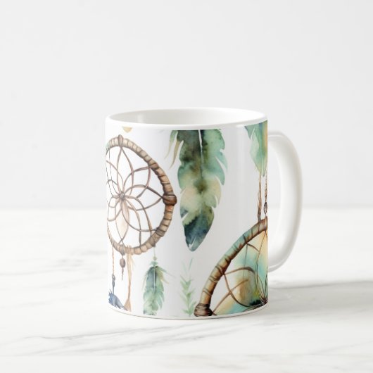 Mug Aquarelle de capture de rêve vert (Devant droit)