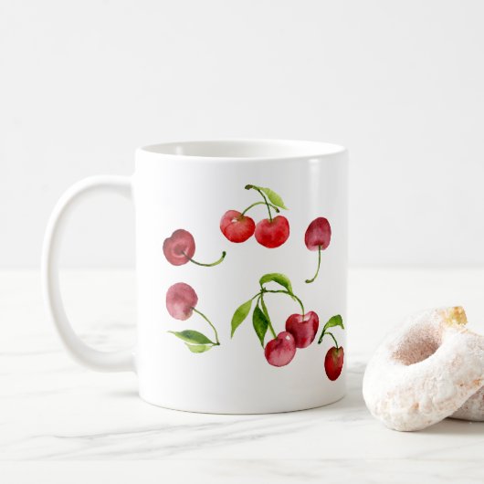 Mug Aquarelle de cerises rouges (Avec donut)