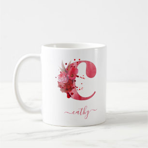 Mug Aquarelle de corail moderne Floral rose Monogramme