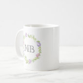 Mug Aquarelle de couronne de fleurs Monogramme muqueus (Devant gauche)