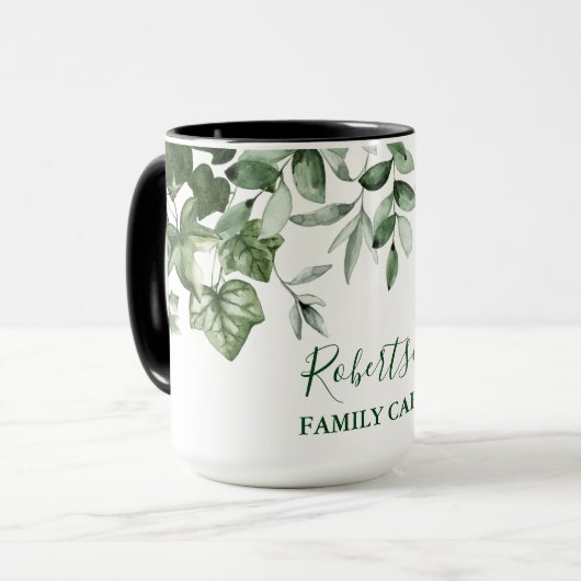 Mug Aquarelle de famille Cabine vert botanique (Devant gauche)