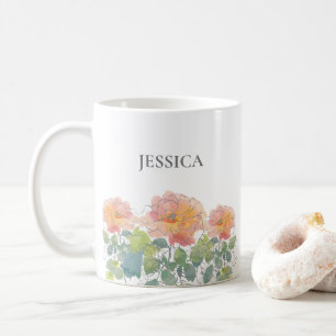 Mug Aquarelle de fleurs de corail Nom de famille Feuil