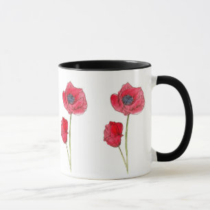 Mug Aquarelle de fleurs rouges de pavot Art botanique
