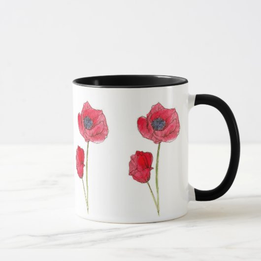Mug Aquarelle de fleurs rouges de pavot Art botanique (Droite)