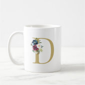 Mug Aquarelle de la marine Bourgogne Monogramme floral (Gauche)