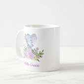 Mug Aquarelle de lavande d'éléphant mignonne pivoines  (Devant gauche)
