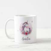 Mug Aquarelle de licorne magique Nom rose (Gauche)