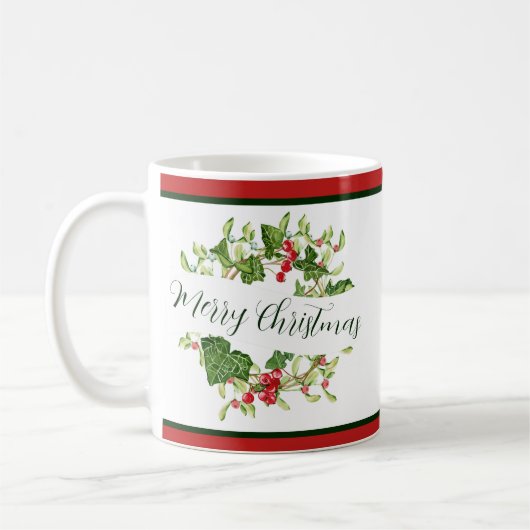 Mug Aquarelle de Noël avec couronne personnalisée (Gauche)