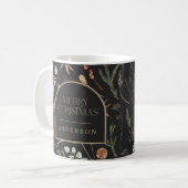 Mug Aquarelle de Noël botanique floral noir moderne (Devant gauche)
