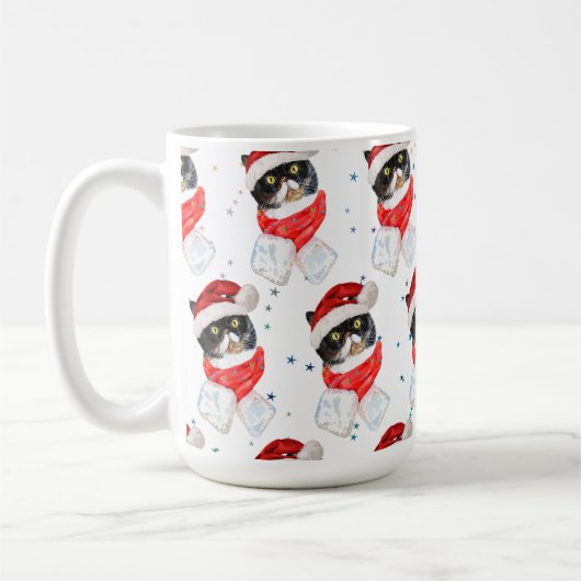 Mug Aquarelle de Noël Chat Tricolée avec Écharpe (Gauche)