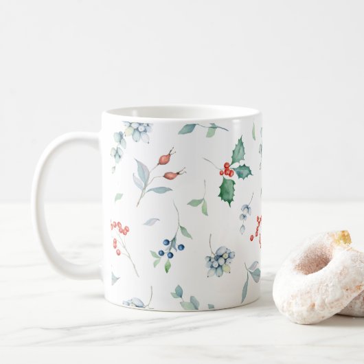Mug Aquarelle de Noël Floral Vacances Traditionnelles (Avec donut)