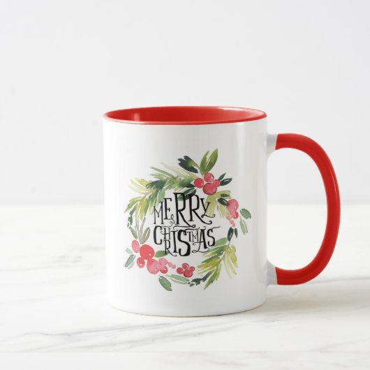 Mug Aquarelle de Noël | - guirlande de houx de (Droite)