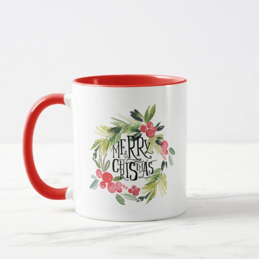 Mug Aquarelle de Noël | - guirlande de houx de (Gauche)